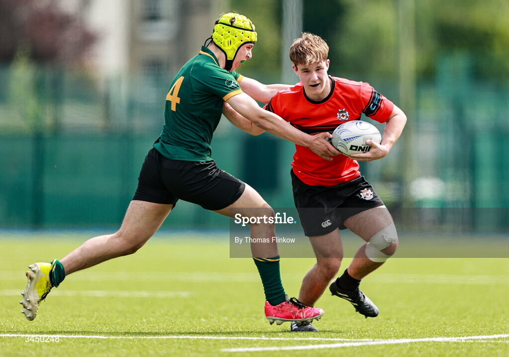 4 May 2026; Action from the U15 Plate match between Boyne RFC vs Tullamore RFC during the Leinster Rugby Youth Boys Cup Finals at Energia Park in Dublin. Photo by Thomas Flinkow/Sportsfile