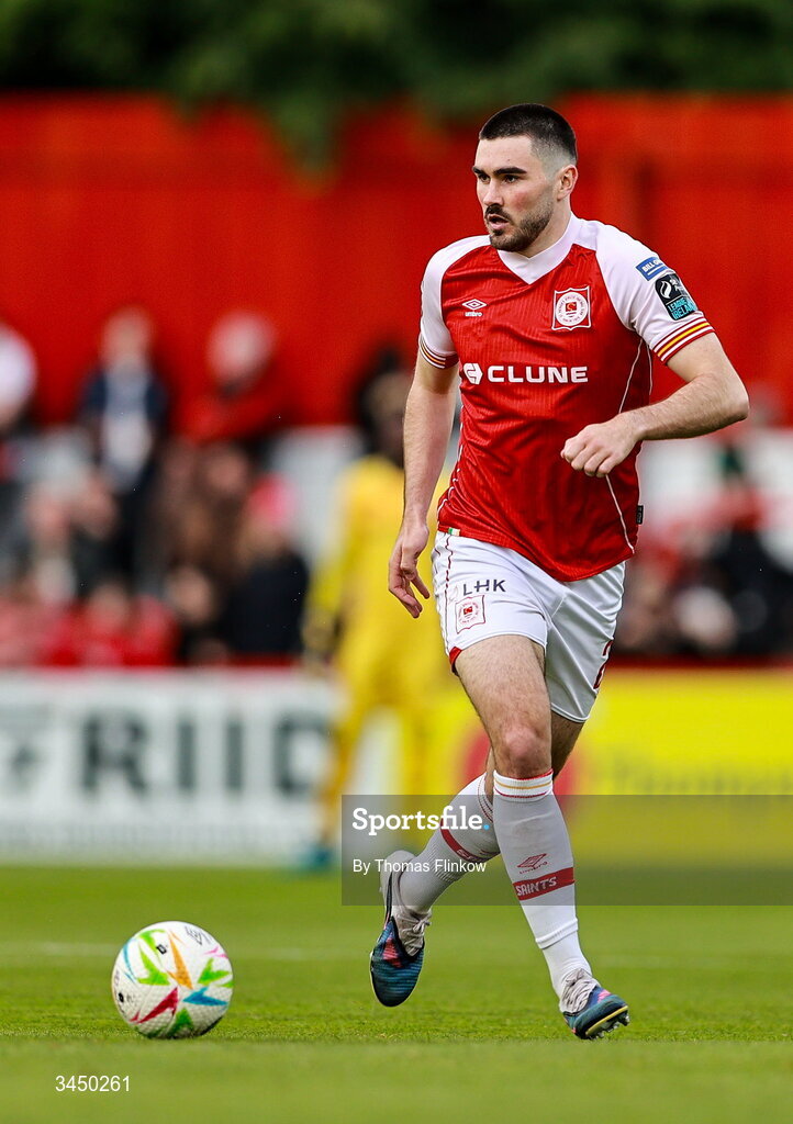 8 May 2026; Luke Turner of St Patrick's Athletic during the SSE Airtricity Men’s Premier Division match between St Patrick's Athletic and Waterford at Richmond Park in Dublin. Photo by Thomas Flinkow/Sportsfile