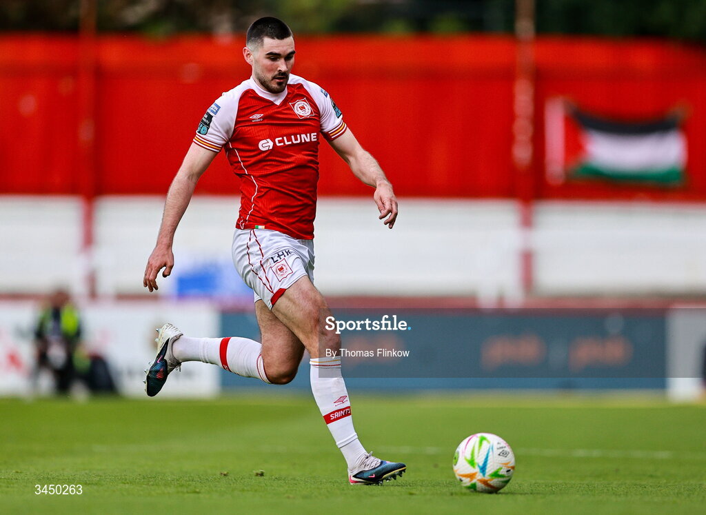 8 May 2026; Luke Turner of St Patrick's Athletic during the SSE Airtricity Men’s Premier Division match between St Patrick's Athletic and Waterford at Richmond Park in Dublin. Photo by Thomas Flinkow/Sportsfile