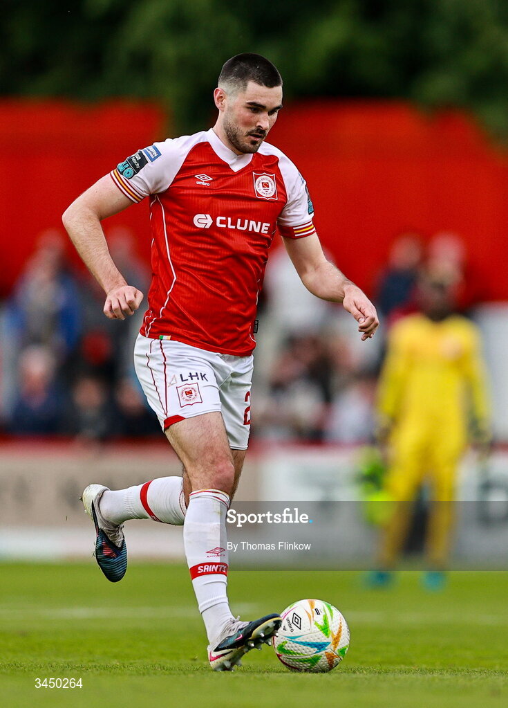 8 May 2026; Luke Turner of St Patrick's Athletic during the SSE Airtricity Men’s Premier Division match between St Patrick's Athletic and Waterford at Richmond Park in Dublin. Photo by Thomas Flinkow/Sportsfile