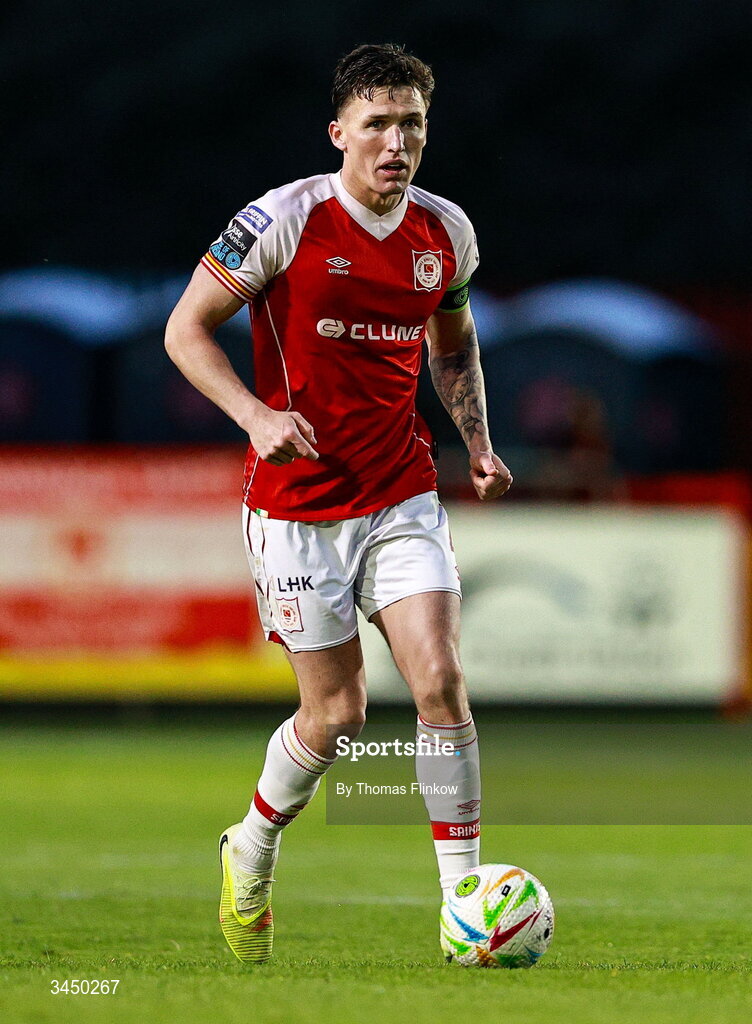 8 May 2026; Joe Redmond of St Patrick's Athletic during the SSE Airtricity Men’s Premier Division match between St Patrick's Athletic and Waterford at Richmond Park in Dublin. Photo by Thomas Flinkow/Sportsfile