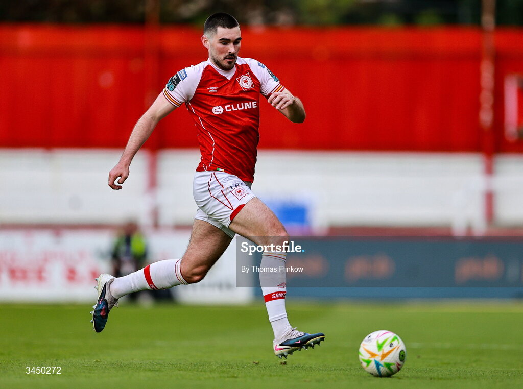 8 May 2026; Luke Turner of St Patrick's Athletic during the SSE Airtricity Men’s Premier Division match between St Patrick's Athletic and Waterford at Richmond Park in Dublin. Photo by Thomas Flinkow/Sportsfile