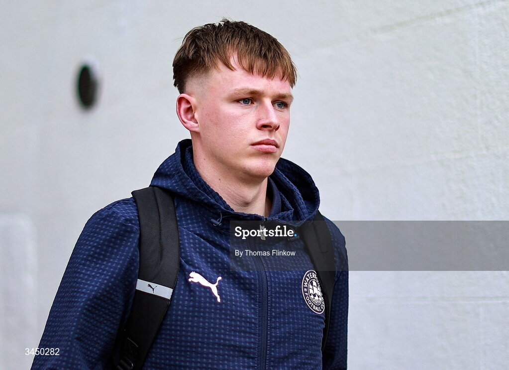 8 May 2026; Conan Noonan of Waterford arrives for the SSE Airtricity Men’s Premier Division match between St Patrick's Athletic and Waterford at Richmond Park in Dublin. Photo by Thomas Flinkow/Sportsfile