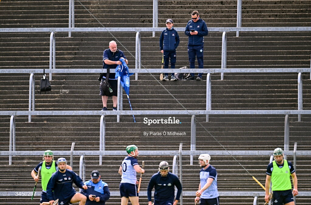 9 May 2026; Dublin supporters on the terrace as Dublin players warm-up before the Leinster GAA Senior Hurling Championship round 3 match between Wexford and Dublin at Chadwicks Wexford Park in Wexford. Photo by Piaras Ó Mídheach/Sportsfile