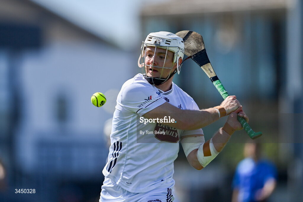 9 May 2026; Muiris Curtin of Kildare scores a point during the Leinster GAA Senior Hurling Championship round 3 match between Kildare and Galway at Cedral St Conleth's Park in Newbridge, Kildare. Photo by Tom Beary/Sportsfile