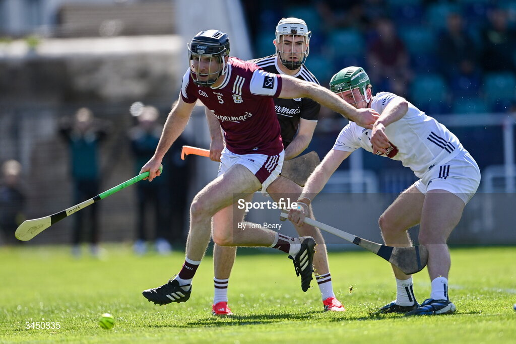 9 May 2026; Padraic Mannion of Galway in action against Liam O'Reilly of Kildare during the Leinster GAA Senior Hurling Championship round 3 match between Kildare and Galway at Cedral St Conleth's Park in Newbridge, Kildare. Photo by Tom Beary/Sportsfile