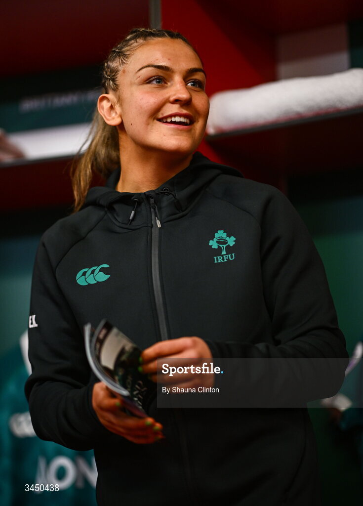 9 May 2026; Ireland captain Erin King before the Women's 6 Nations Rugby Championship match between Ireland and Wales at Affidea Stadium in Belfast. Photo by Shauna Clinton/Sportsfile