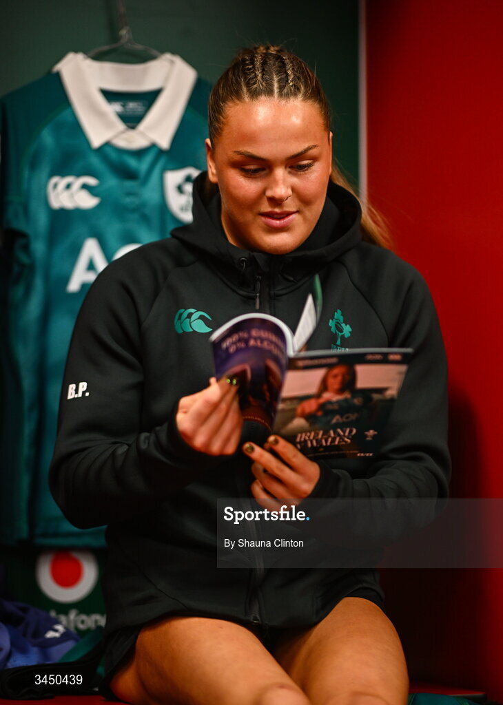 9 May 2026; Béibhinn Parsons of Ireland before the Women's 6 Nations Rugby Championship match between Ireland and Wales at Affidea Stadium in Belfast. Photo by Shauna Clinton/Sportsfile