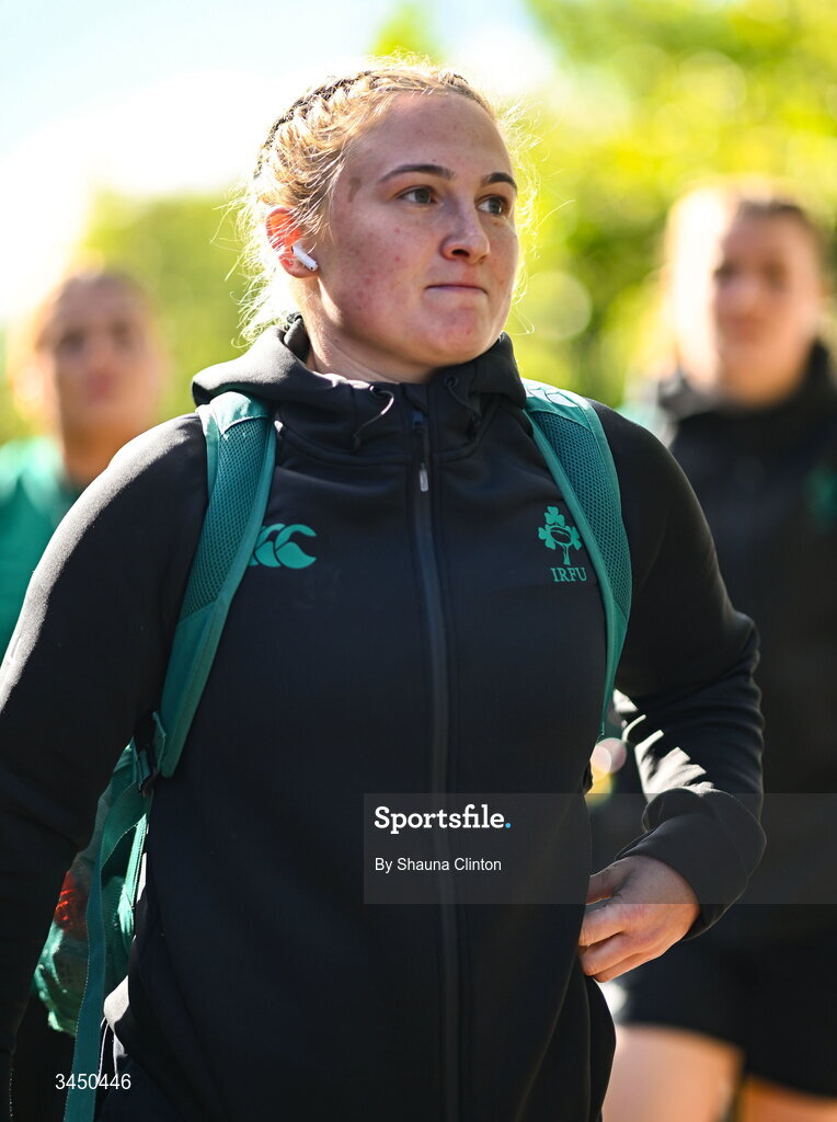 9 May 2026; Neve Jones of Ireland before the Women's 6 Nations Rugby Championship match between Ireland and Wales at Affidea Stadium in Belfast. Photo by Shauna Clinton/Sportsfile