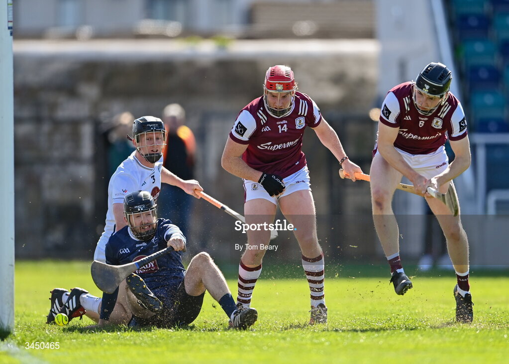 9 May 2026; Cian Daniels of Galway shoots to score his side's third goal during the Leinster GAA Senior Hurling Championship round 3 match between Kildare and Galway at Cedral St Conleth's Park in Newbridge, Kildare. Photo by Tom Beary/Sportsfile