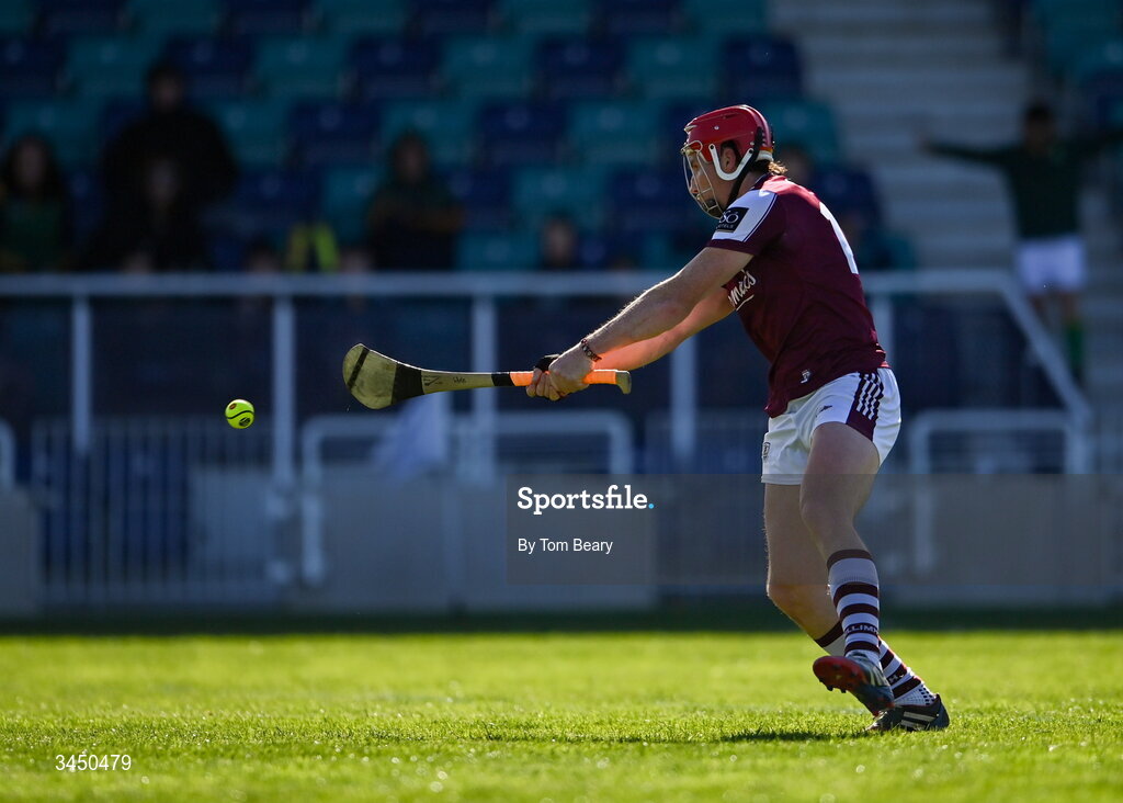 9 May 2026; Conor Whelan of Galway shoots to score his side's fourth goal during the Leinster GAA Senior Hurling Championship round 3 match between Kildare and Galway at Cedral St Conleth's Park in Newbridge, Kildare. Photo by Tom Beary/Sportsfile