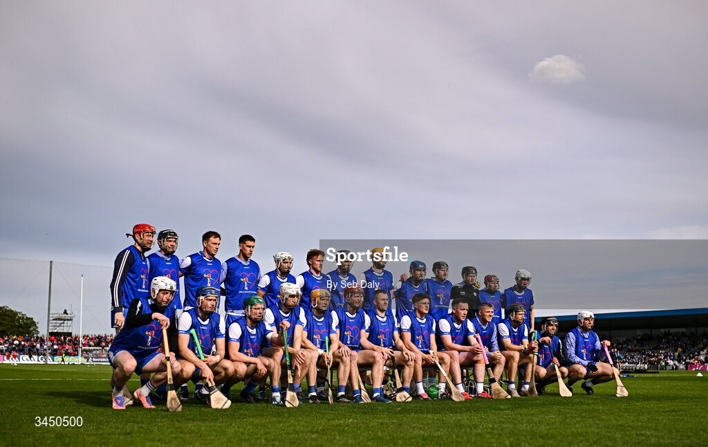9 May 2026; The Waterford panel, wearing Dillon Quirke Foundation bibs, during a team photograph, before the Munster GAA Senior Hurling Championship Round 3 match between Waterford and Cork at Azzurri Walsh Park in Waterford. Photo by Seb Daly/Sportsfile