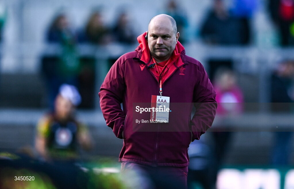 9 May 2026; Wales head coach Sean Lynn before during the Women's 6 Nations Rugby Championship match between Ireland and Wales at Affidea Stadium in Belfast. Photo by Ben McShane/Sportsfile