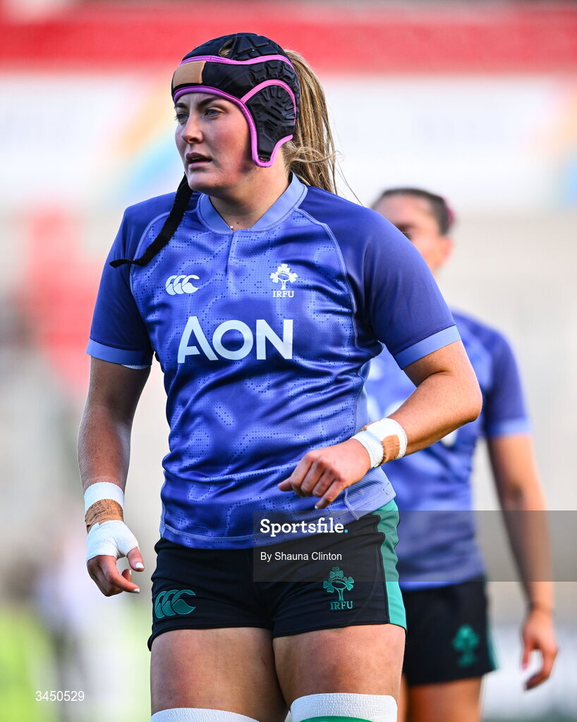 9 May 2026; Fiona Tuite of Ireland before the Women's 6 Nations Rugby Championship match between Ireland and Wales at Affidea Stadium in Belfast. Photo by Shauna Clinton/Sportsfile