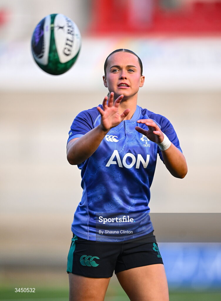 9 May 2026; Robyn O'Connor of Ireland before the Women's 6 Nations Rugby Championship match between Ireland and Wales at Affidea Stadium in Belfast. Photo by Shauna Clinton/Sportsfile