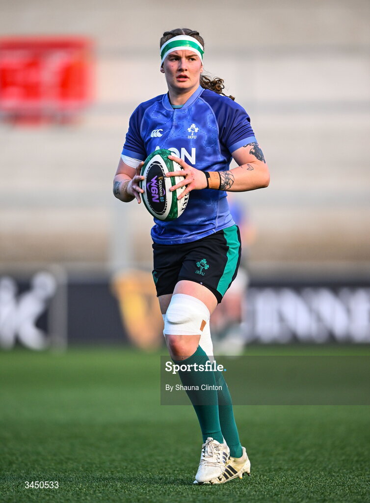 9 May 2026; Ruth Campbell of Ireland before the Women's 6 Nations Rugby Championship match between Ireland and Wales at Affidea Stadium in Belfast. Photo by Shauna Clinton/Sportsfile
