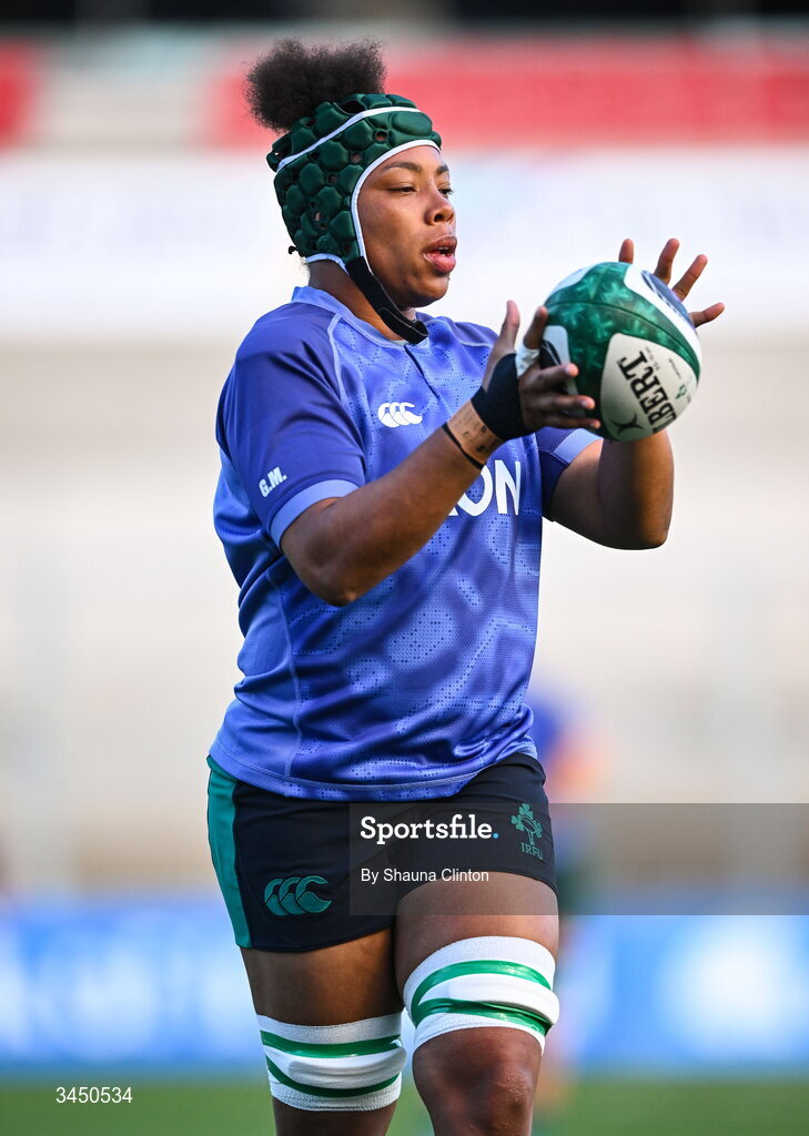 9 May 2026; Grace Moore of Ireland before the Women's 6 Nations Rugby Championship match between Ireland and Wales at Affidea Stadium in Belfast. Photo by Shauna Clinton/Sportsfile