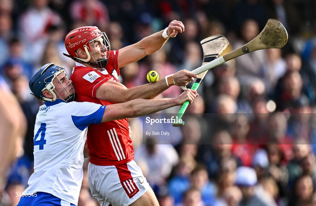 9 May 2026; Brian Hayes of Cork in action against Aaron O’Neill of Waterford during the Munster GAA Senior Hurling Championship Round 3 match between Waterford and Cork at Azzurri Walsh Park in Waterford. Photo by Seb Daly/Sportsfile