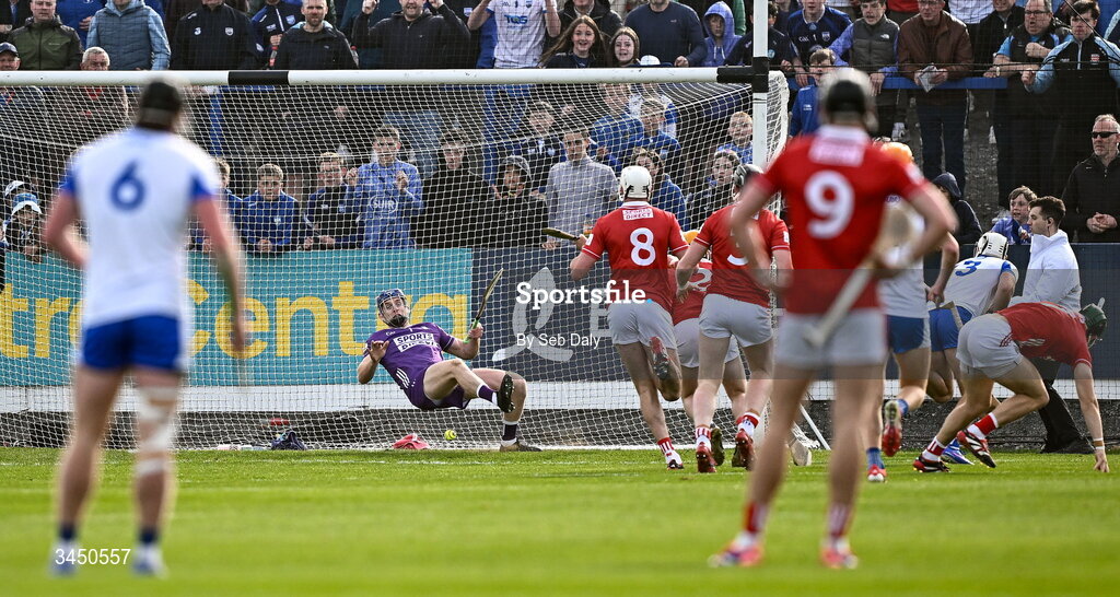 9 May 2026; Cork goalkeeper Patrick Collins makes a save during the Munster GAA Senior Hurling Championship Round 3 match between Waterford and Cork at Azzurri Walsh Park in Waterford. Photo by Seb Daly/Sportsfile