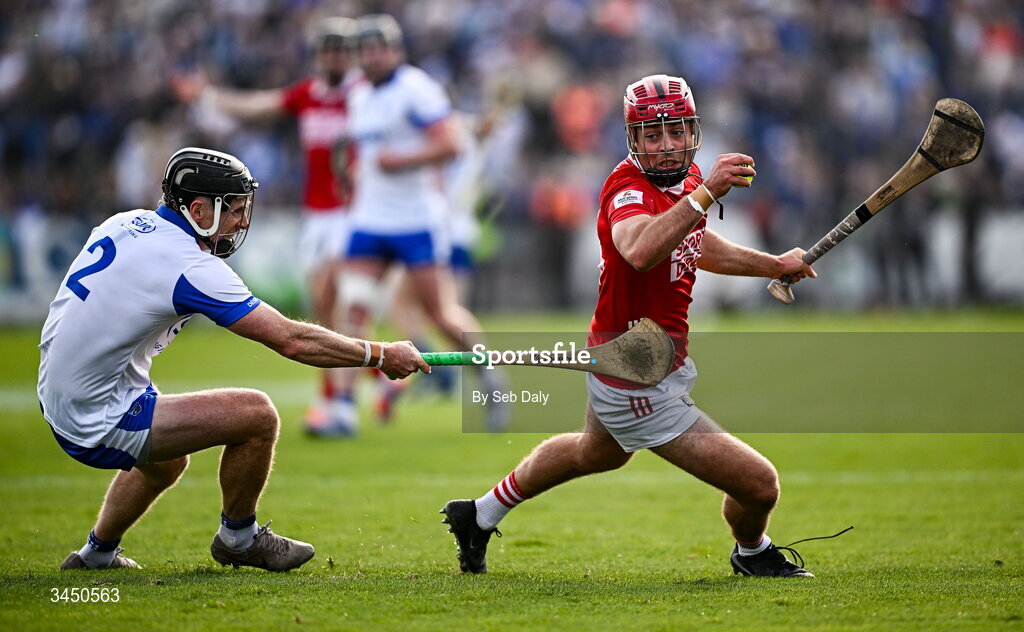 9 May 2026; William Buckley of Cork in action against Ian Kenny of Waterford during the Munster GAA Senior Hurling Championship Round 3 match between Waterford and Cork at Azzurri Walsh Park in Waterford. Photo by Seb Daly/Sportsfile
