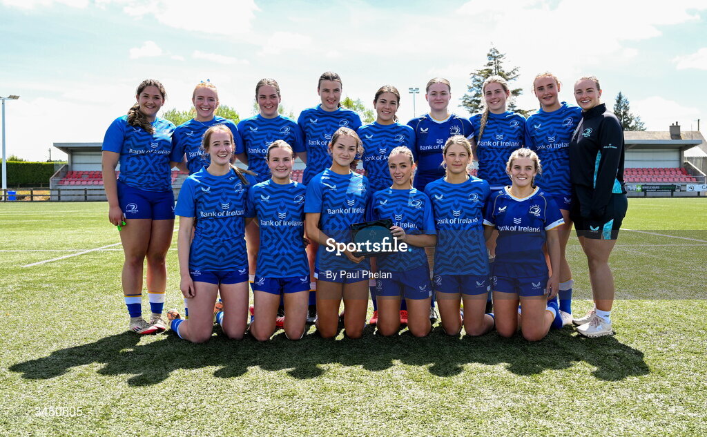 9 May 2026; Leinster 2 celebrate winning the IRFU U18 Girls 7s Interprovincial Series at Mullingar RFC in Westmeath. Photo by Paul Phelan/Sportsfile