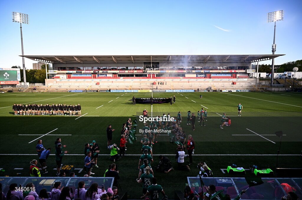9 May 2026; Ireland players make their way on to the pitch before the Women's 6 Nations Rugby Championship match between Ireland and Wales at Affidea Stadium in Belfast. Photo by Ben McShane/Sportsfile
