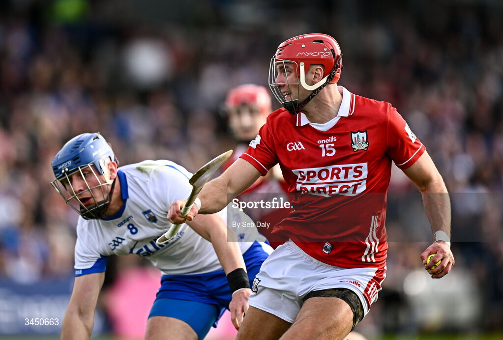 9 May 2026; Brian Hayes of Cork in action against Paddy Leavey of Waterford during the Munster GAA Senior Hurling Championship Round 3 match between Waterford and Cork at Azzurri Walsh Park in Waterford. Photo by Seb Daly/Sportsfile