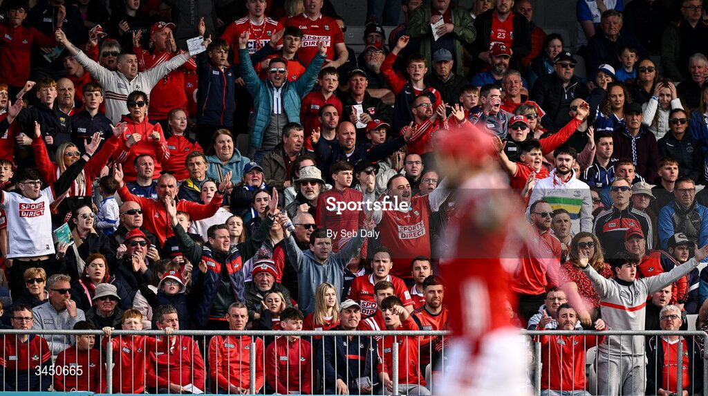 9 May 2026; Cork supporters appeal for a penalty during the Munster GAA Senior Hurling Championship Round 3 match between Waterford and Cork at Azzurri Walsh Park in Waterford. Photo by Seb Daly/Sportsfile