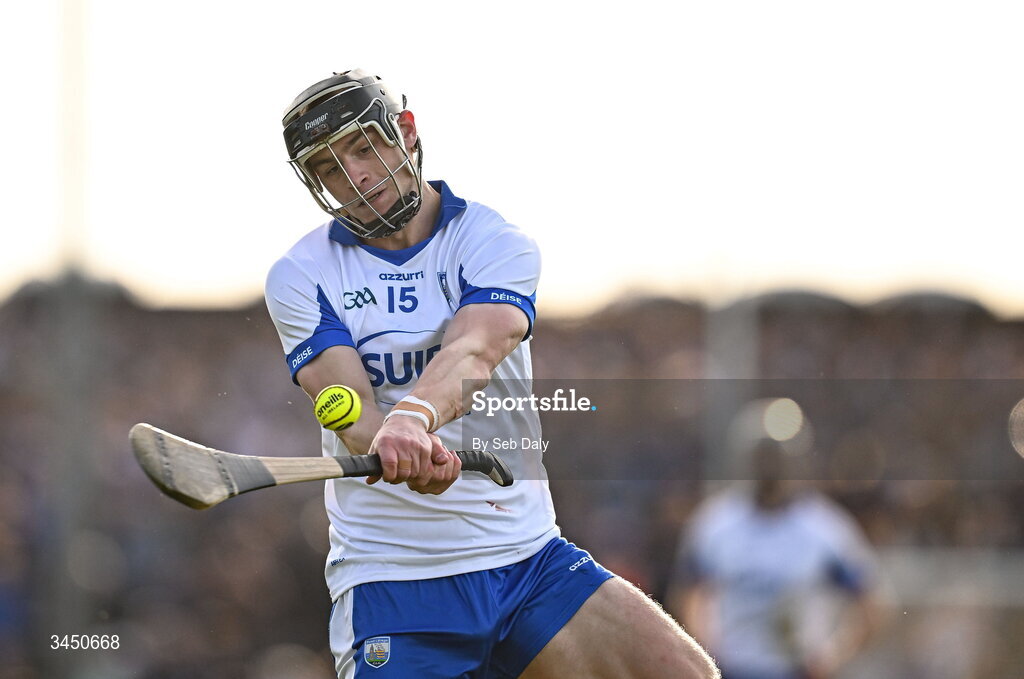 9 May 2026; Kevin Mahony of Waterford scores a point during the Munster GAA Senior Hurling Championship Round 3 match between Waterford and Cork at Azzurri Walsh Park in Waterford. Photo by Seb Daly/Sportsfile