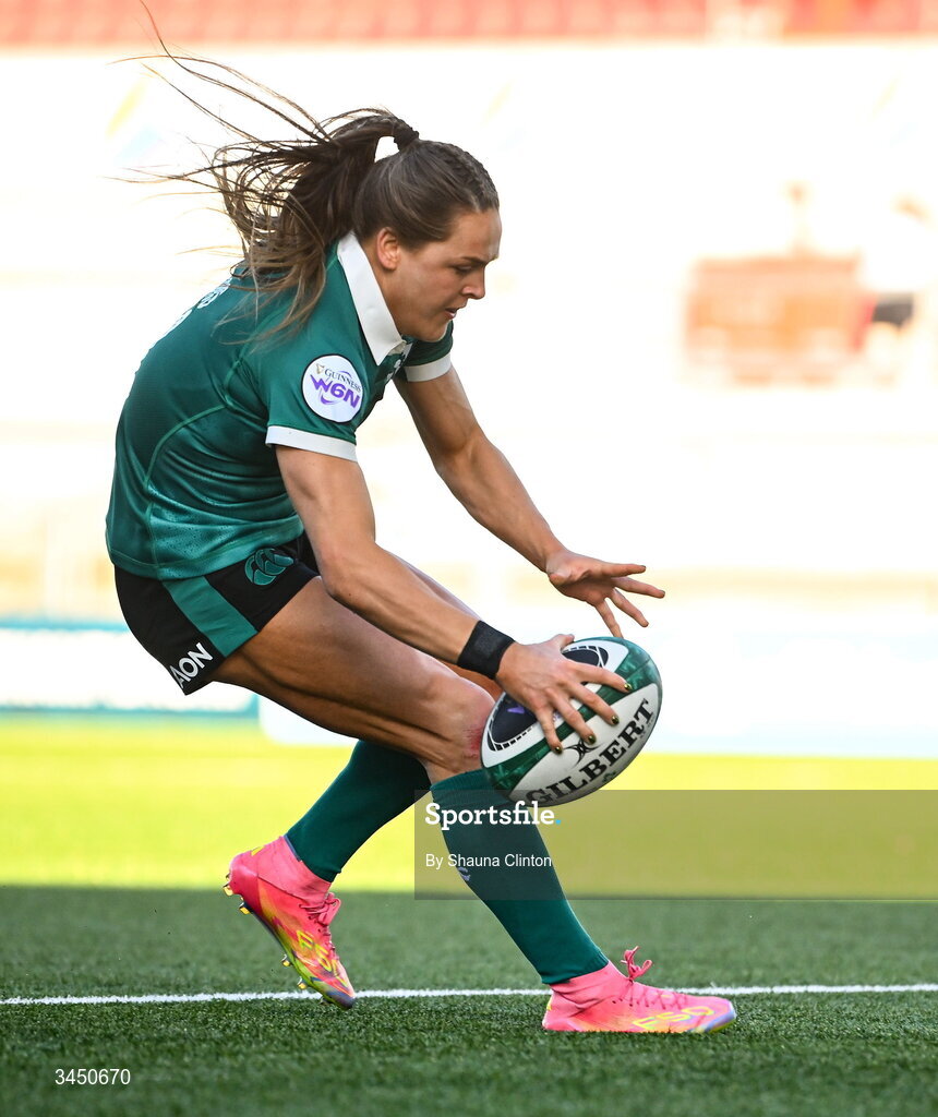 9 May 2026; Béibhinn Parsons of Ireland scores her side's second try during the Women's 6 Nations Rugby Championship match between Ireland and Wales at Affidea Stadium in Belfast. Photo by Shauna Clinton/Sportsfile