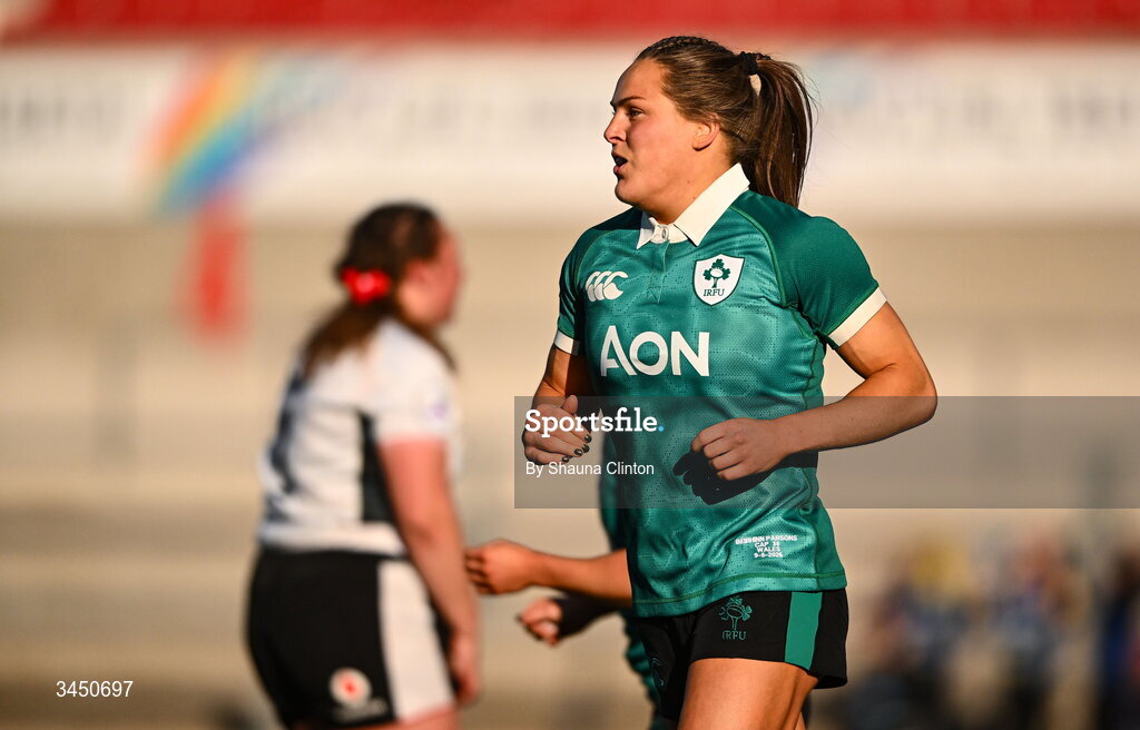 9 May 2026; Béibhinn Parsons of Ireland after scoring her side's second try during the Women's 6 Nations Rugby Championship match between Ireland and Wales at Affidea Stadium in Belfast. Photo by Shauna Clinton/Sportsfile