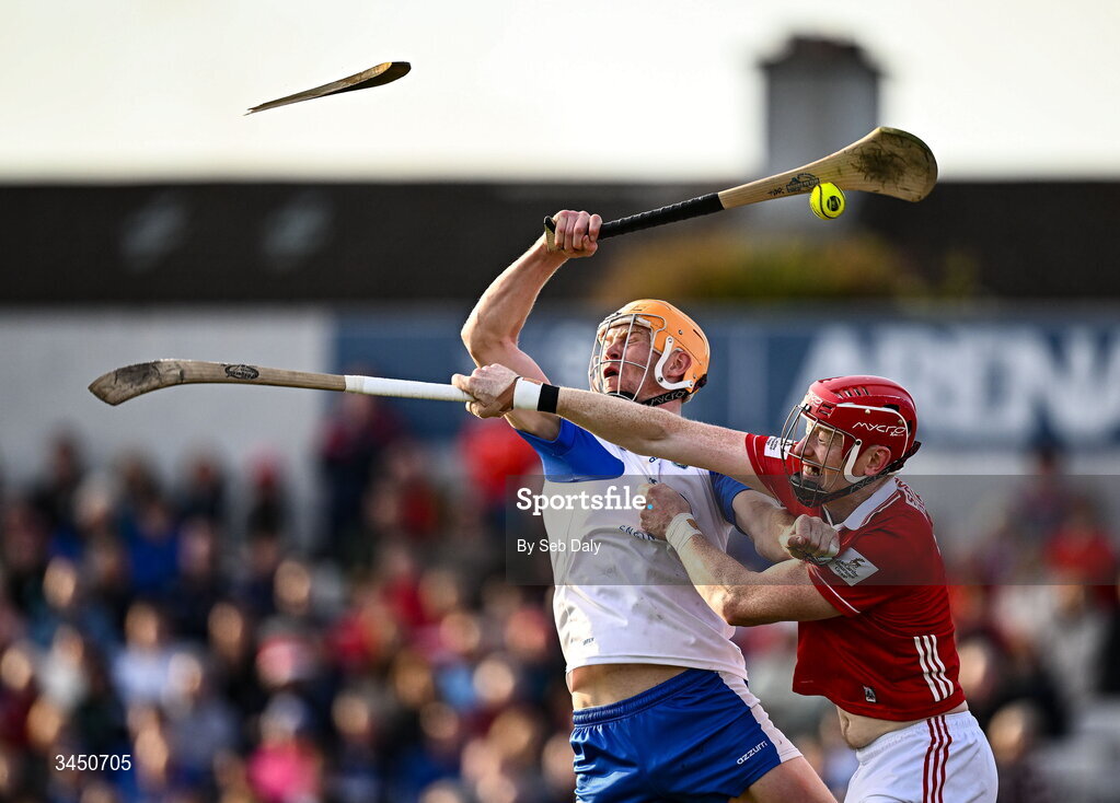 9 May 2026; Sean Walsh of Waterford in action against Damien Cahalane of Cork during the Munster GAA Senior Hurling Championship Round 3 match between Waterford and Cork at Azzurri Walsh Park in Waterford. Photo by Seb Daly/Sportsfile