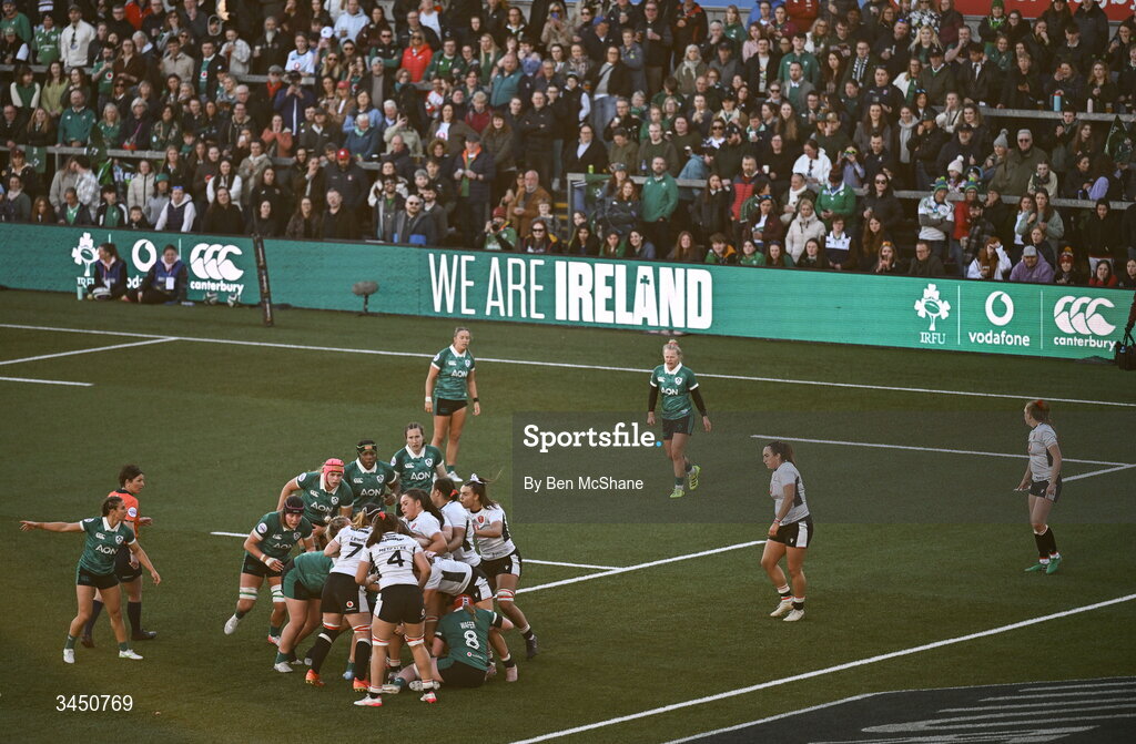 9 May 2026; A general view of the action during the Women's 6 Nations Rugby Championship match between Ireland and Wales at Affidea Stadium in Belfast. Photo by Ben McShane/Sportsfile