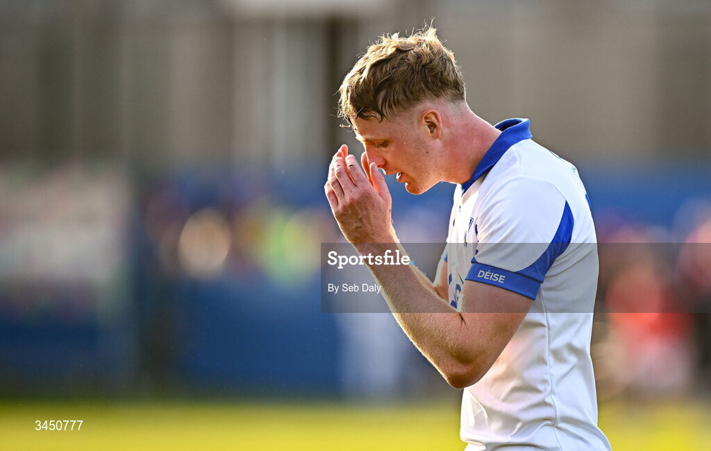 9 May 2026; Calum Lyons of Waterford reacts at the final whistle after his side's defeat in the Munster GAA Senior Hurling Championship Round 3 match between Waterford and Cork at Azzurri Walsh Park in Waterford. Photo by Seb Daly/Sportsfile