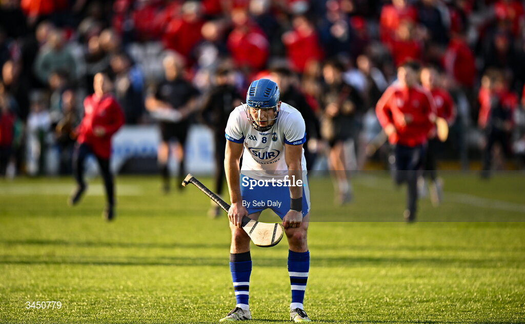 9 May 2026; Paddy Leavey of Waterford reacts at the final whistle after his side's defeat in the Munster GAA Senior Hurling Championship Round 3 match between Waterford and Cork at Azzurri Walsh Park in Waterford. Photo by Seb Daly/Sportsfile