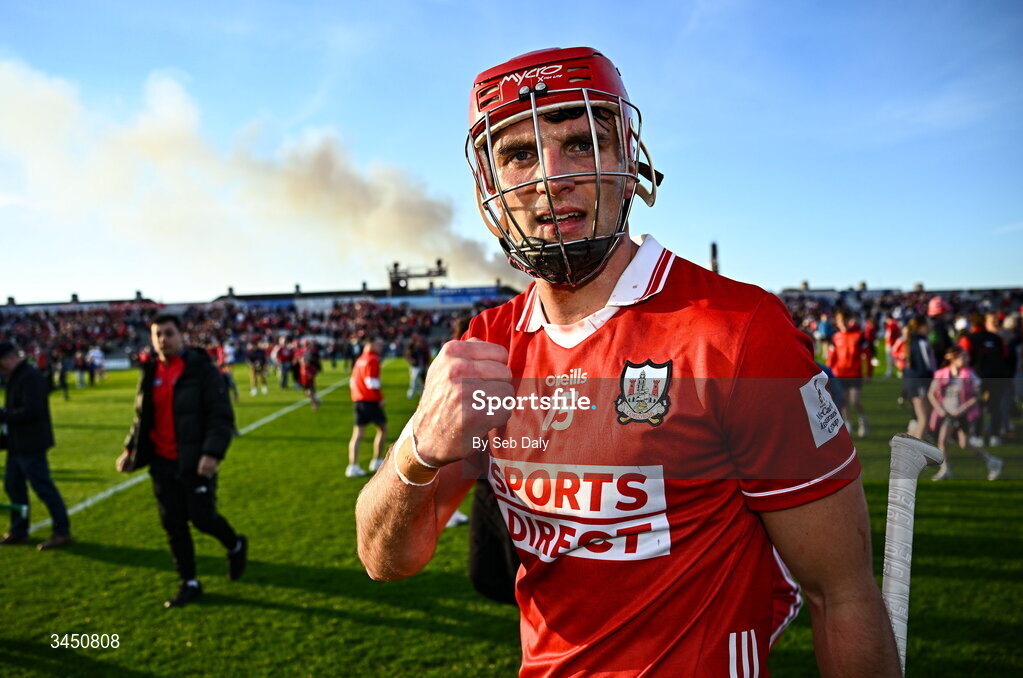 9 May 2026; Brian Hayes of Cork celebrates after his side's victory in the Munster GAA Senior Hurling Championship Round 3 match between Waterford and Cork at Azzurri Walsh Park in Waterford. Photo by Seb Daly/Sportsfile