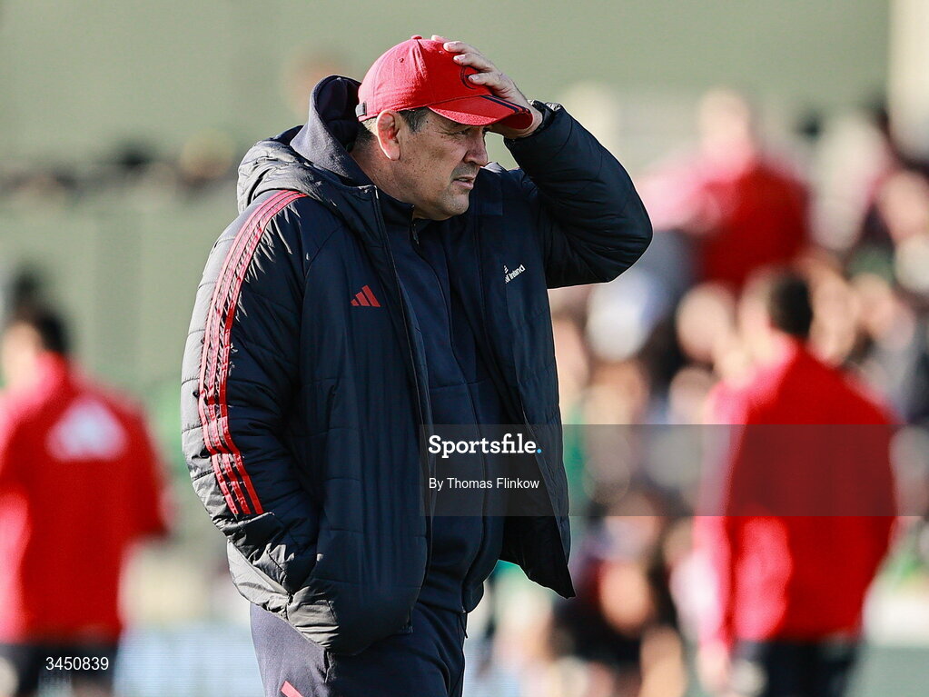 9 May 2026; Munster head coach Clayton McMillan before the United Rugby Championship match between Connacht and Munster at Dexcom Stadium in Galway. Photo by Thomas Flinkow/Sportsfile