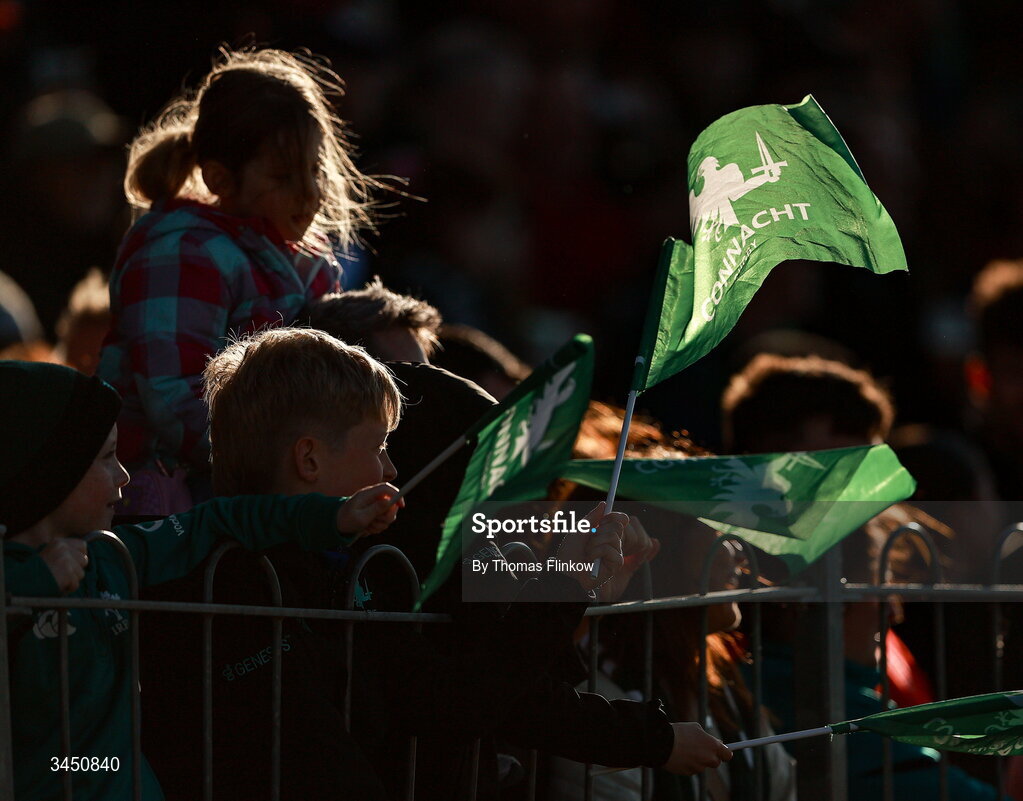 9 May 2026; Connacht supporters before the United Rugby Championship match between Connacht and Munster at Dexcom Stadium in Galway. Photo by Thomas Flinkow/Sportsfile