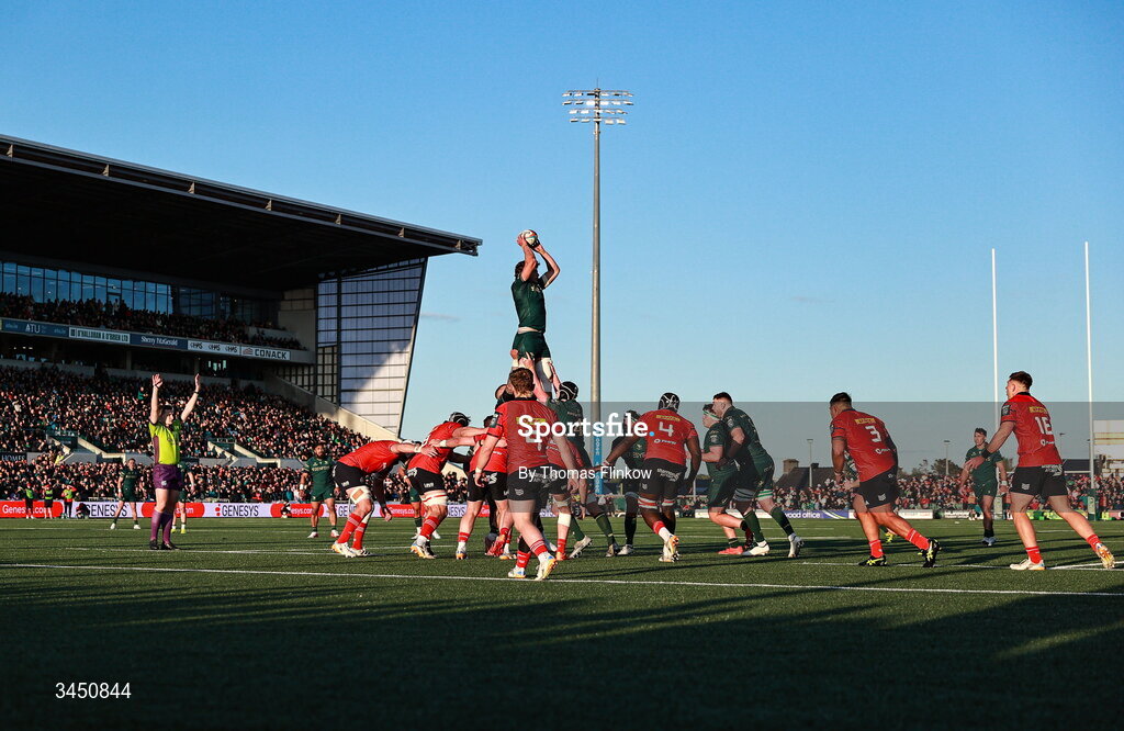 9 May 2026; A general view of a line-out during the United Rugby Championship match between Connacht and Munster at Dexcom Stadium in Galway. Photo by Thomas Flinkow/Sportsfile