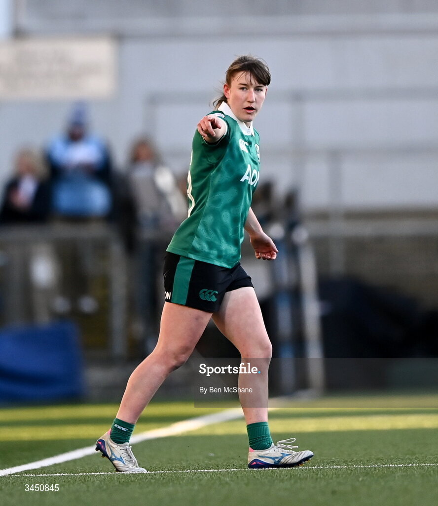 9 May 2026; Niamh Gallagher of Ireland during the Women's 6 Nations Rugby Championship match between Ireland and Wales at Affidea Stadium in Belfast. Photo by Ben McShane/Sportsfile