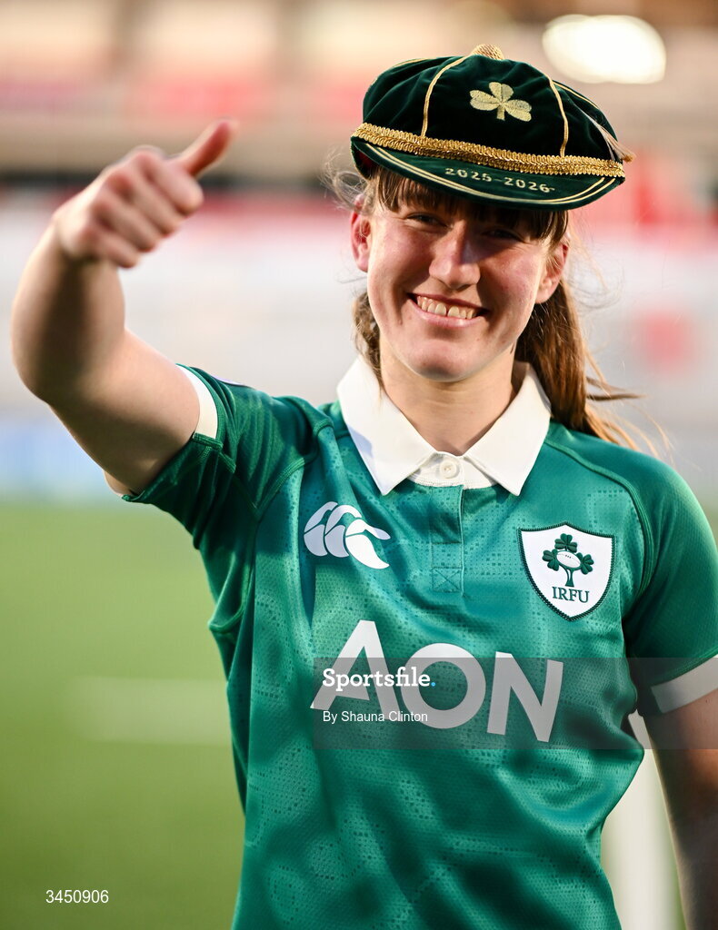 9 May 2026; Niamh Gallagher of Ireland after the Women's 6 Nations Rugby Championship match between Ireland and Wales at Affidea Stadium in Belfast. Photo by Shauna Clinton/Sportsfile