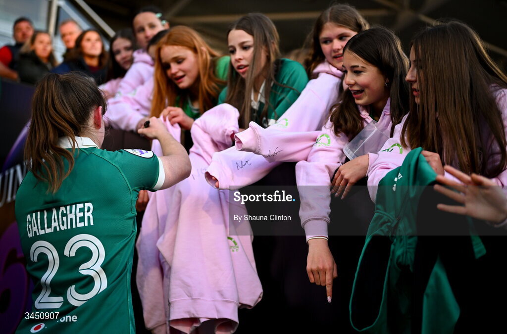 9 May 2026; Niamh Gallagher of Ireland with supporters after the Women's 6 Nations Rugby Championship match between Ireland and Wales at Affidea Stadium in Belfast. Photo by Shauna Clinton/Sportsfile