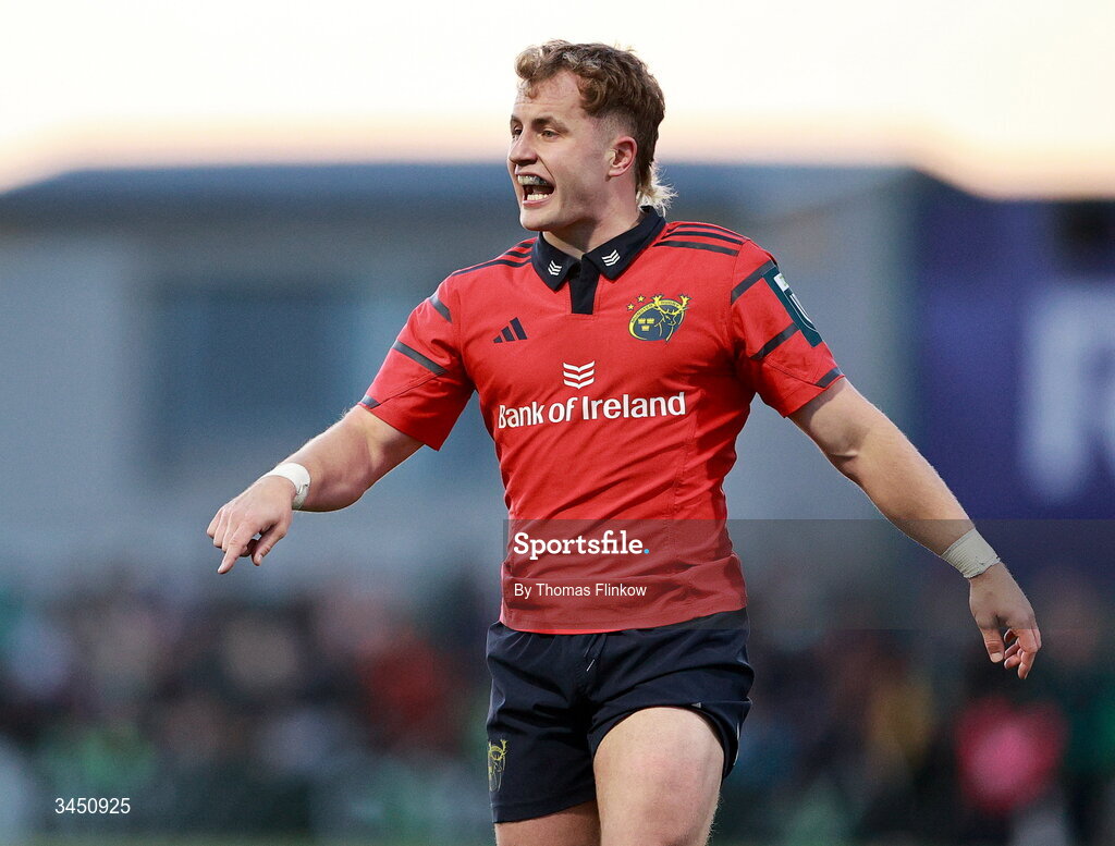 9 May 2026; Craig Casey of Munster celebrates after scoring his side's second try during the United Rugby Championship match between Connacht and Munster at Dexcom Stadium in Galway. Photo by Thomas Flinkow/Sportsfile