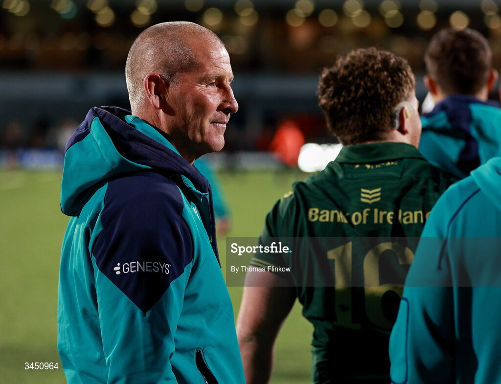 9 May 2026; Connacht head coach Stuart Lancaster after his side's victory in the United Rugby Championship match between Connacht and Munster at Dexcom Stadium in Galway. Photo by Thomas Flinkow/Sportsfile