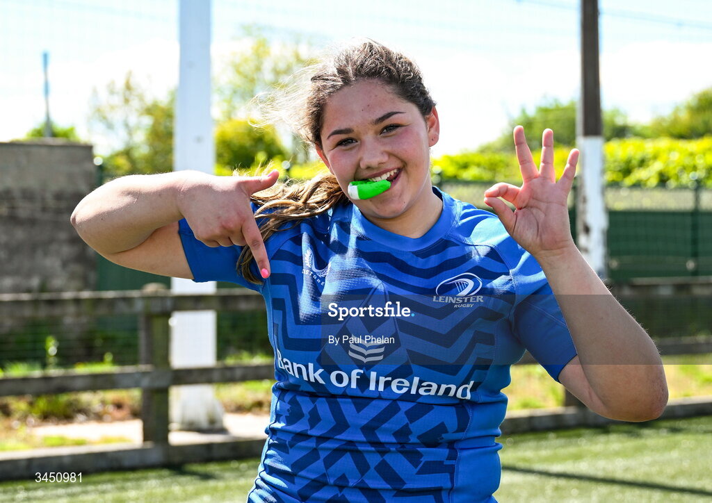 9 May 2026; Bobbi Cahill of Leinster 2 celebrates after winning the IRFU U18 Girls 7s Interprovincial Series at Mullingar RFC in Westmeath. Photo by Paul Phelan/Sportsfile