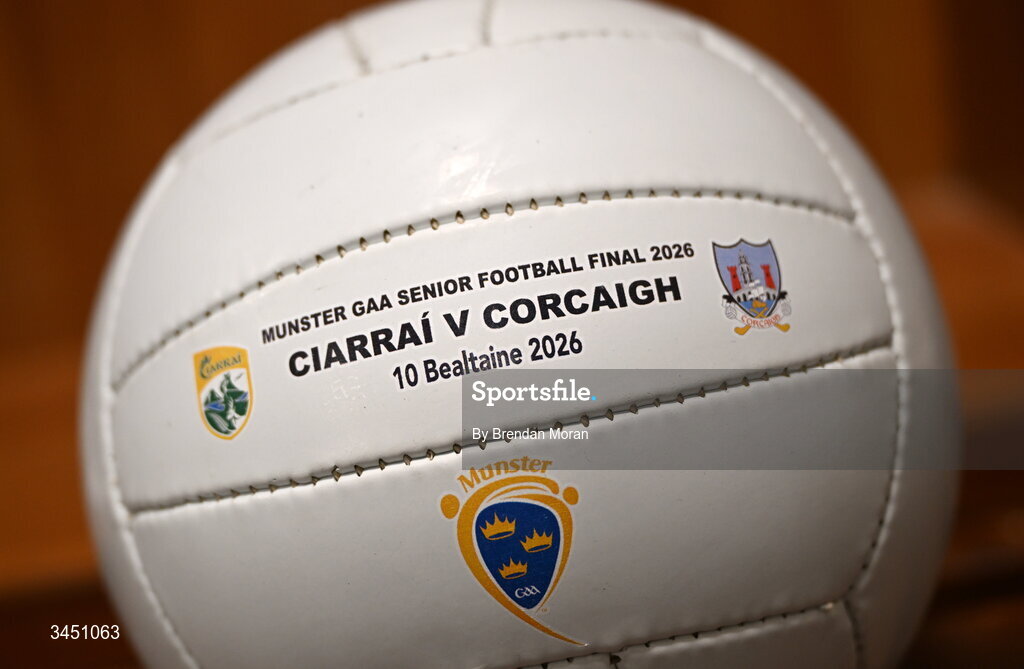 10 May 2026; A branded match football before the Munster GAA Football Senior Championship final match between Kerry and Cork at Fitzgerald Stadium in Killarney, Kerry. Photo by Brendan Moran/Sportsfile