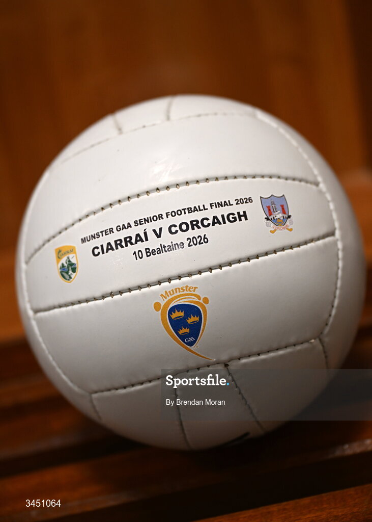 10 May 2026; A branded match football before the Munster GAA Football Senior Championship final match between Kerry and Cork at Fitzgerald Stadium in Killarney, Kerry. Photo by Brendan Moran/Sportsfile