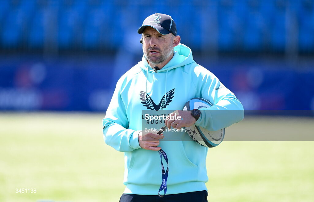 9 May 2026; Leinster elite player development officer Aaron Dundon during the IRFU Interprovincial A Championship match between Leinster A and Ulster A at Energia Park in Dublin. Photo by Stephen McCarthy/Sportsfile