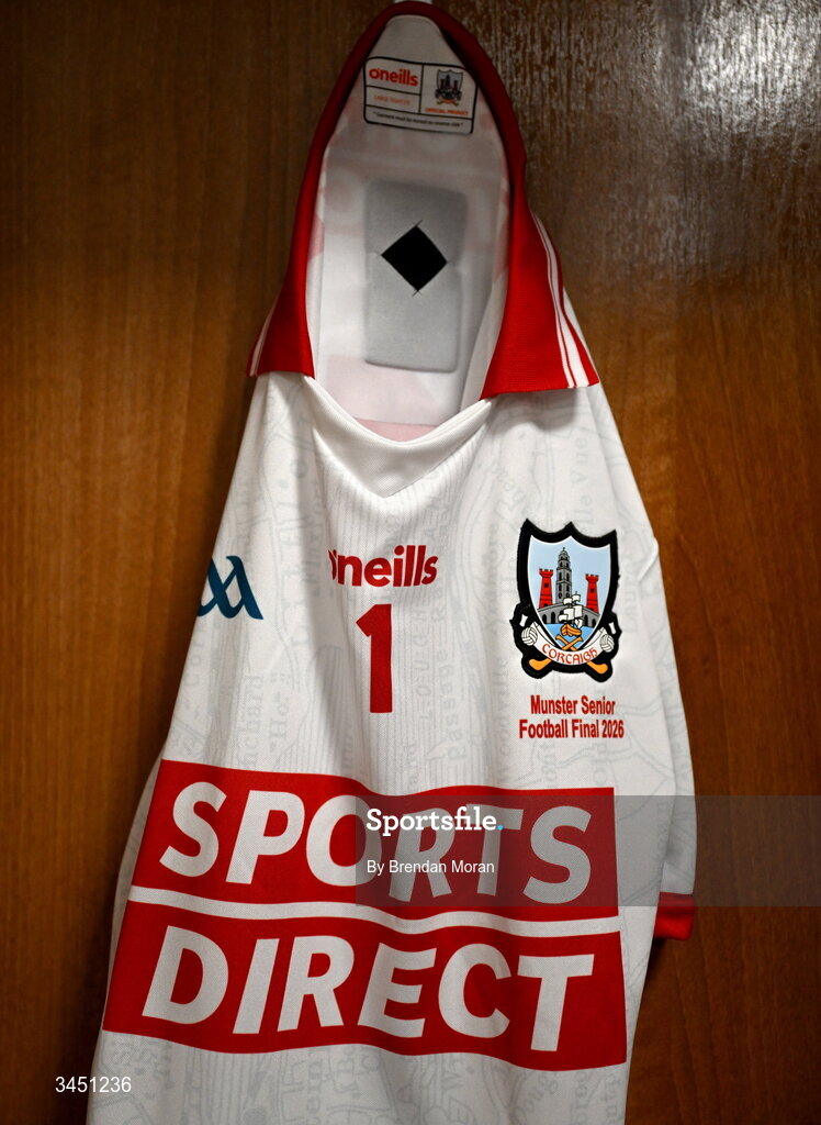 10 May 2026; The jersey of goalkeeper Patrick Doyle in the Cork dressingroom before the Munster GAA Football Senior Championship final match between Kerry and Cork at Fitzgerald Stadium in Killarney, Kerry. Photo by Brendan Moran/Sportsfile