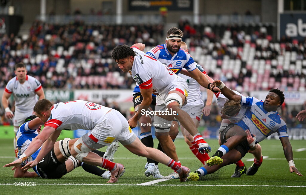 8 May 2026; Cormac Izuchukwu of Ulster during the United Rugby Championship match between Ulster and DHL Stormers at Affidea Stadium in Belfast. Photo by Ramsey Cardy/Sportsfile
